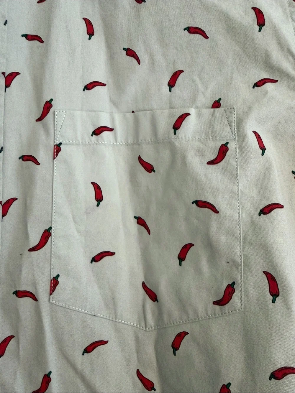 Men's Short-Sleeve Button-Up Shirt - Light Mint with Red Chilli